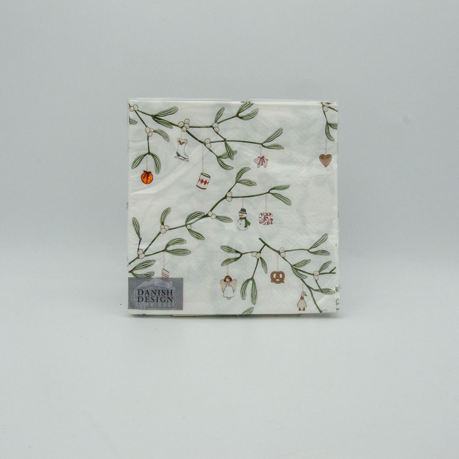 White lunch napkin with ornaments