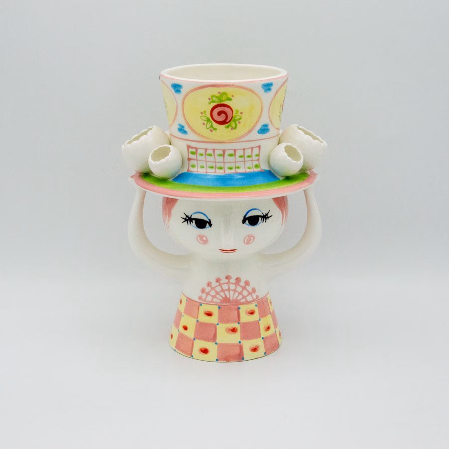 Lady With Hat Vase, pink/yellow